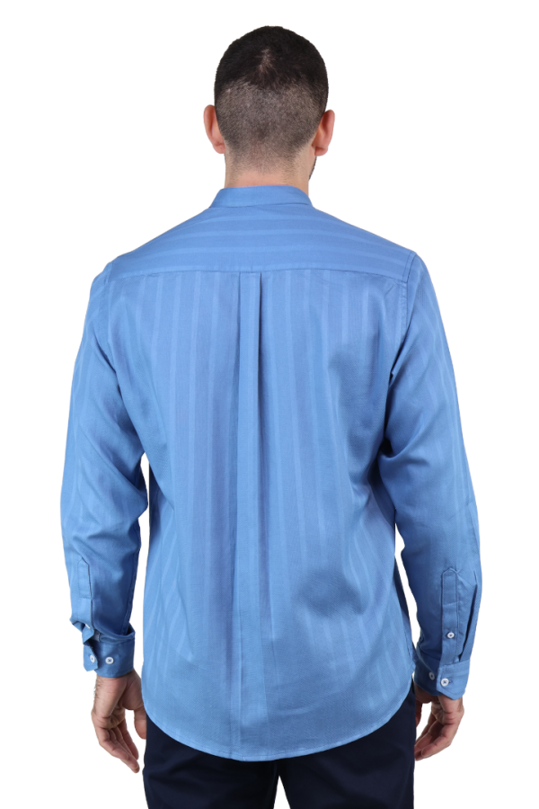 Camisa Azul Manga Larga Textura A Rayas Verticales Slim Fit Para Hombre